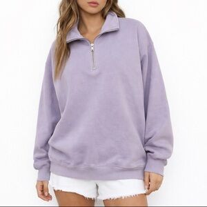 Brandy Melville Missy Sweatshirt 1/4 Zip Sweatshirt Oversized Pockets Lilac